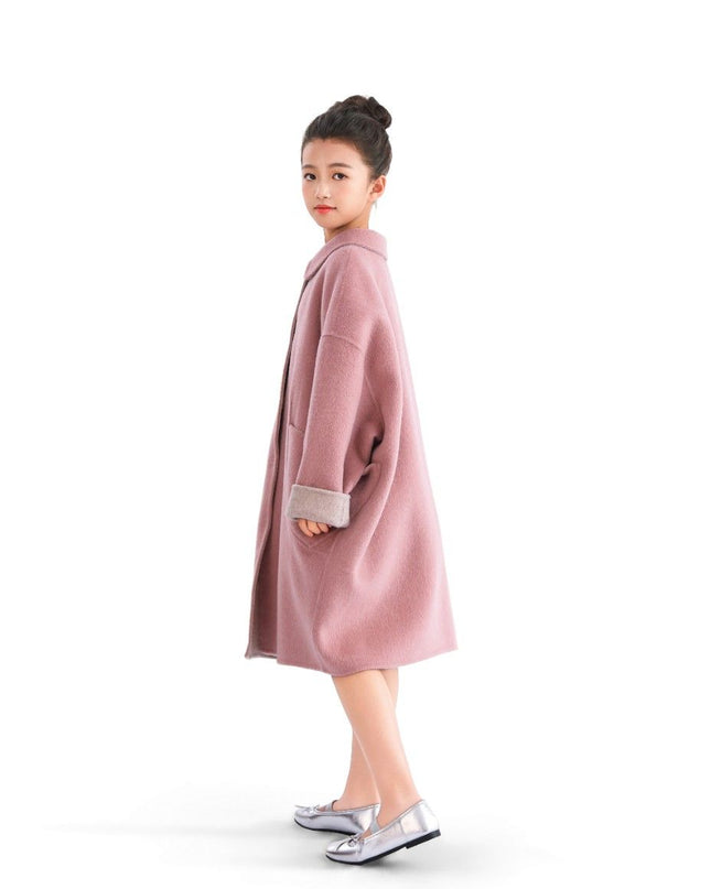 kids atelier tulleen Pink Wool Coat with Peter Pan Collar