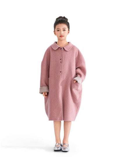 kids atelier tulleen Pink Wool Coat with Peter Pan Collar