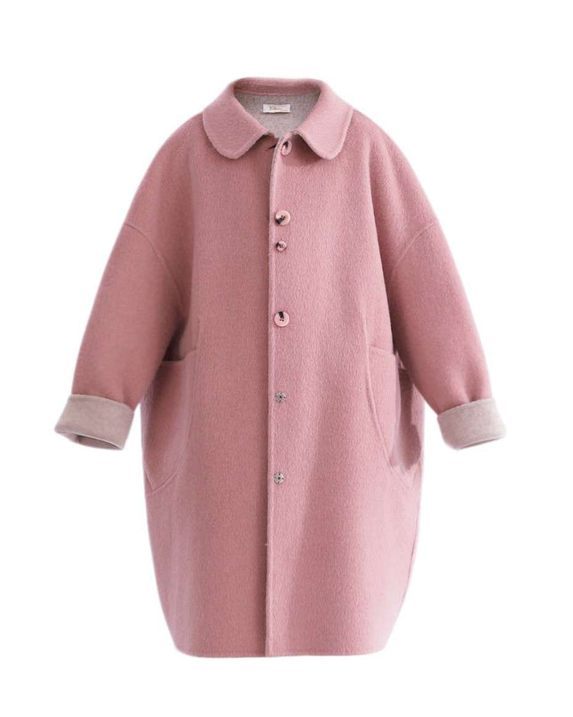 kids atelier tulleen Pink Wool Coat with Peter Pan Collar