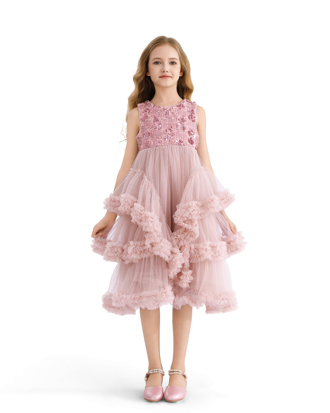 kids atelier tulleen Pink Sequin & Cascading Tulle Gown