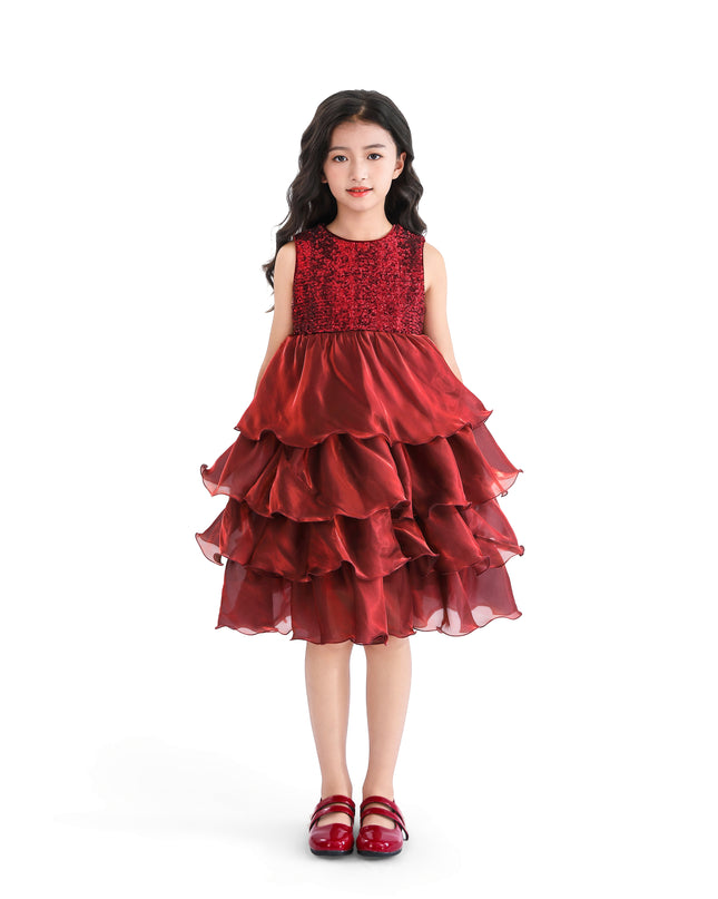 kids atelier tulleen Red Sequin & Tiered Organza Dress