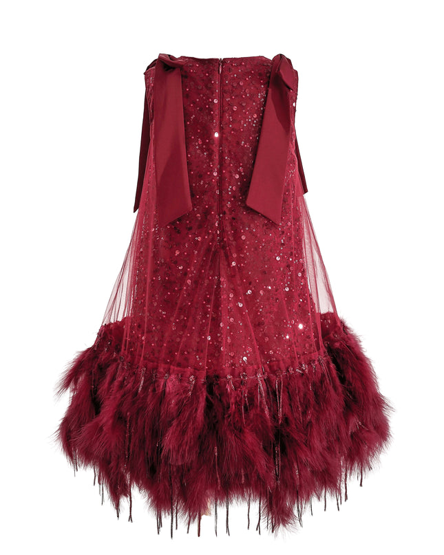 kids atelier tulleen Red Sequin Feather Dress