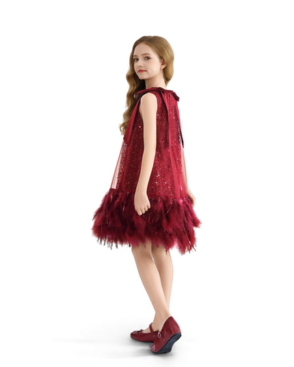 kids atelier tulleen Red Sequin Feather Dress
