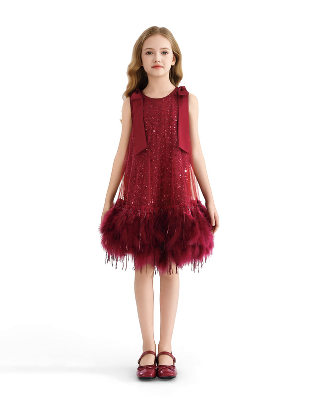 kids atelier tulleen Red Sequin Feather Dress