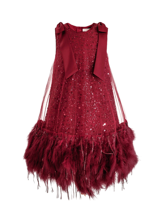 kids atelier tulleen Red Sequin Feather Dress
