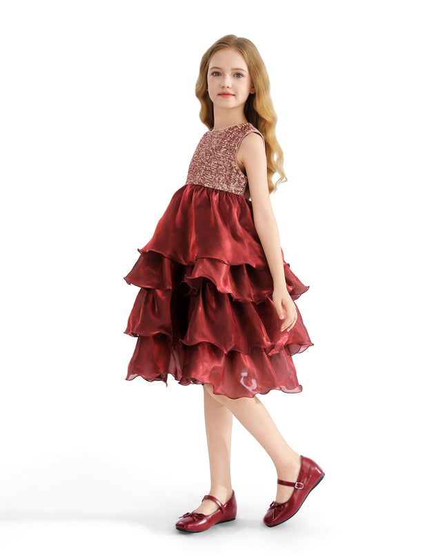 kids atelier tulleen Red Tiered Satin Party Dress