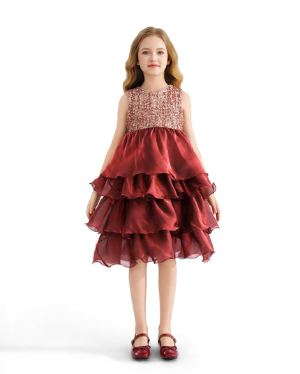 kids atelier tulleen Red Tiered Satin Party Dress