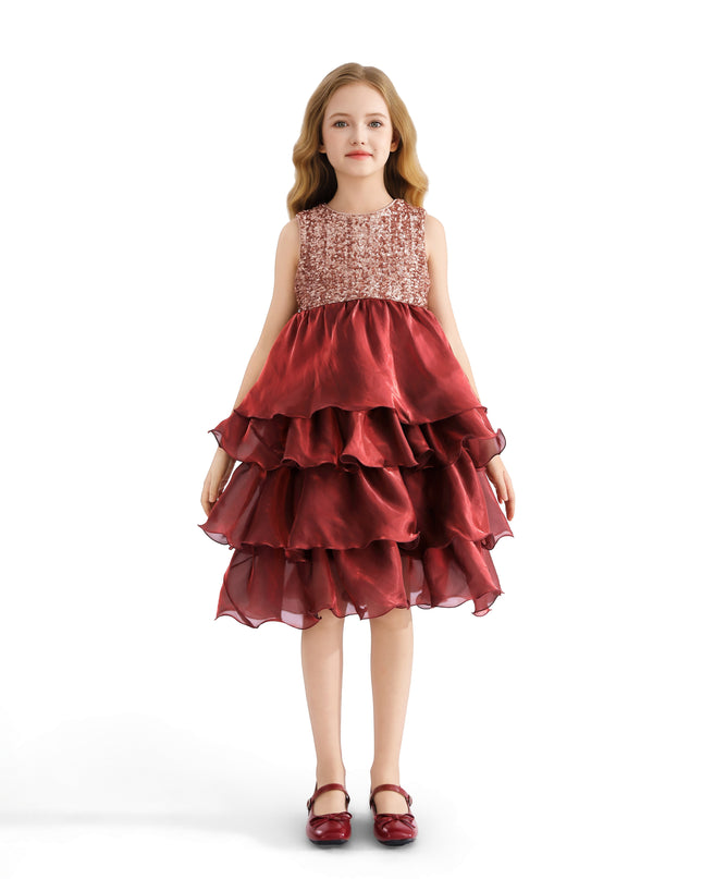 kids atelier tulleen Red Tiered Satin Party Dress