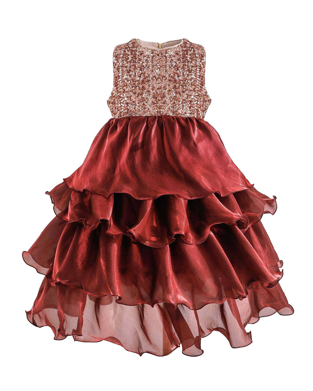 kids atelier tulleen Red Tiered Satin Party Dress