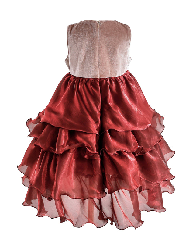 kids atelier tulleen Red Tiered Satin Party Dress