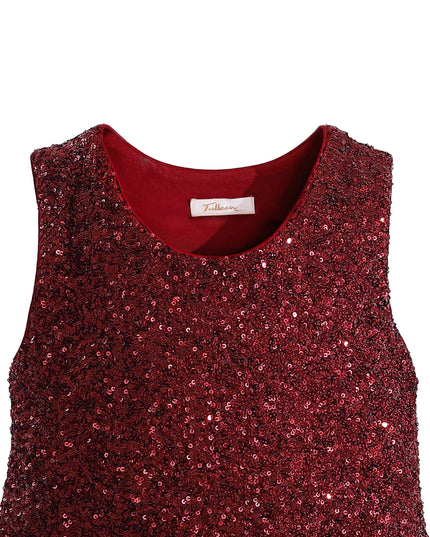 kids atelier tulleen Red Sequin Feather-Trim Set