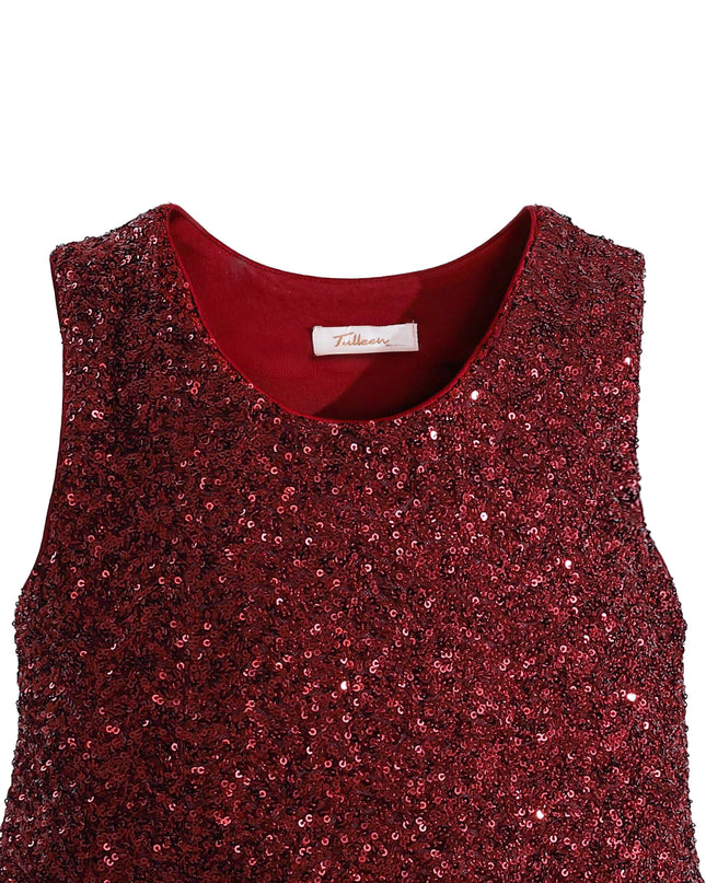 kids atelier tulleen Red Sequin Feather-Trim Set