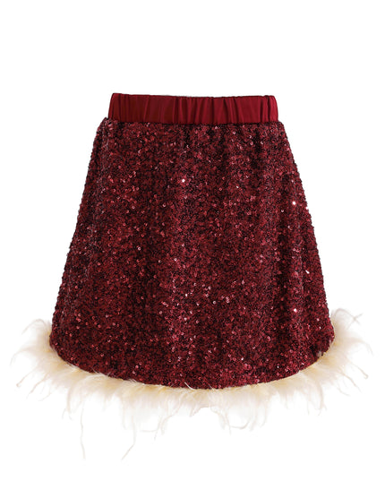 kids atelier tulleen Red Sequin Feather-Trim Set