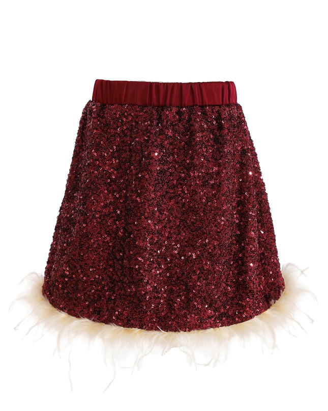 kids atelier tulleen Red Sequin Feather-Trim Set
