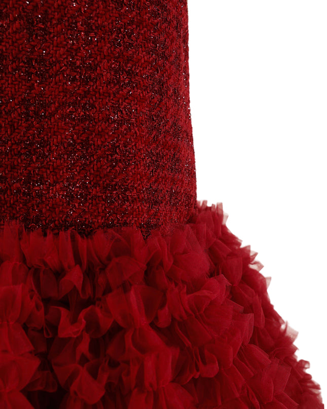 kids atelier tulleen Red Tweed & Tulle Ruffle Dress
