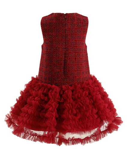 kids atelier tulleen Red Tweed & Tulle Ruffle Dress