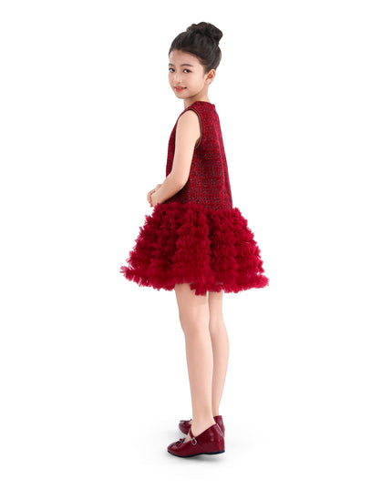kids atelier tulleen Red Tweed & Tulle Ruffle Dress