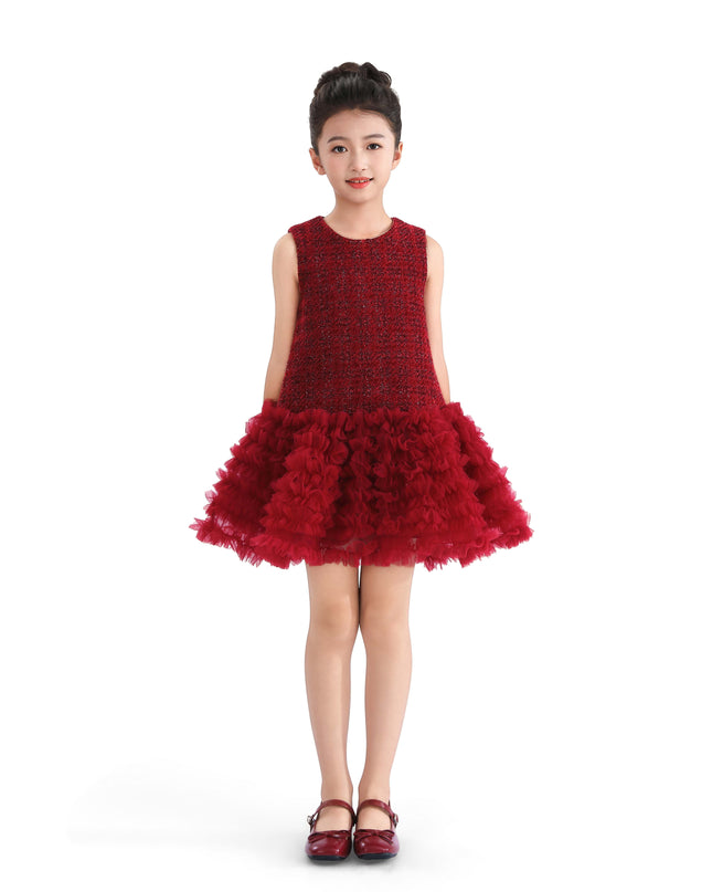 kids atelier tulleen Red Tweed & Tulle Ruffle Dress