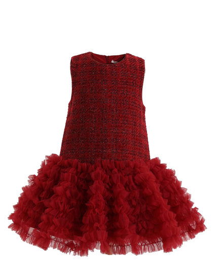 kids atelier tulleen Red Tweed & Tulle Ruffle Dress