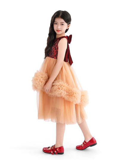 kids atelier tulleen Peach Tulle Pom-Pom Dress