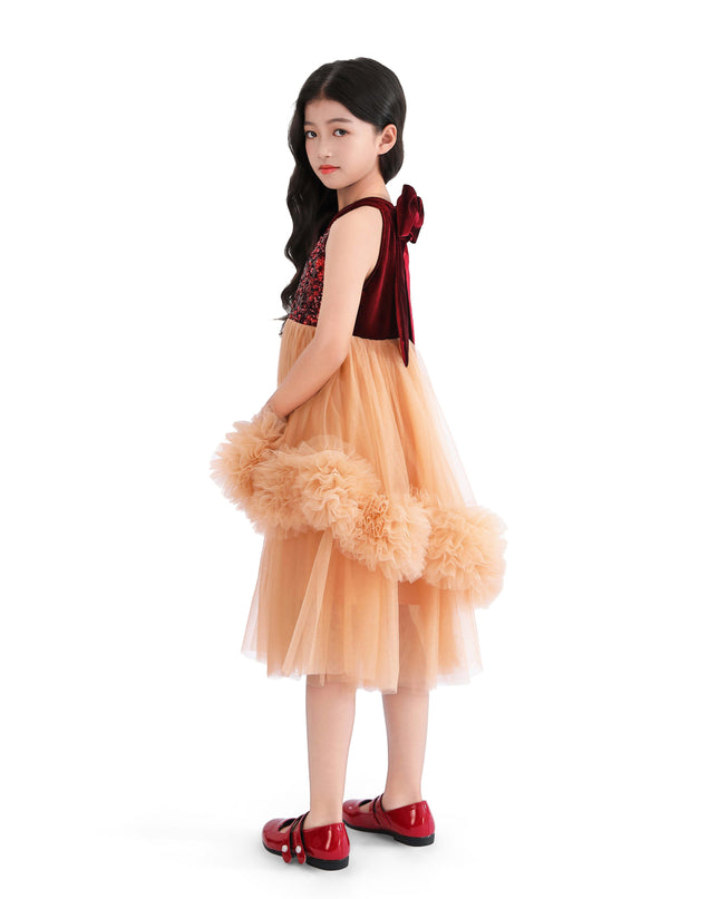 kids atelier tulleen Peach Tulle Pom-Pom Dress