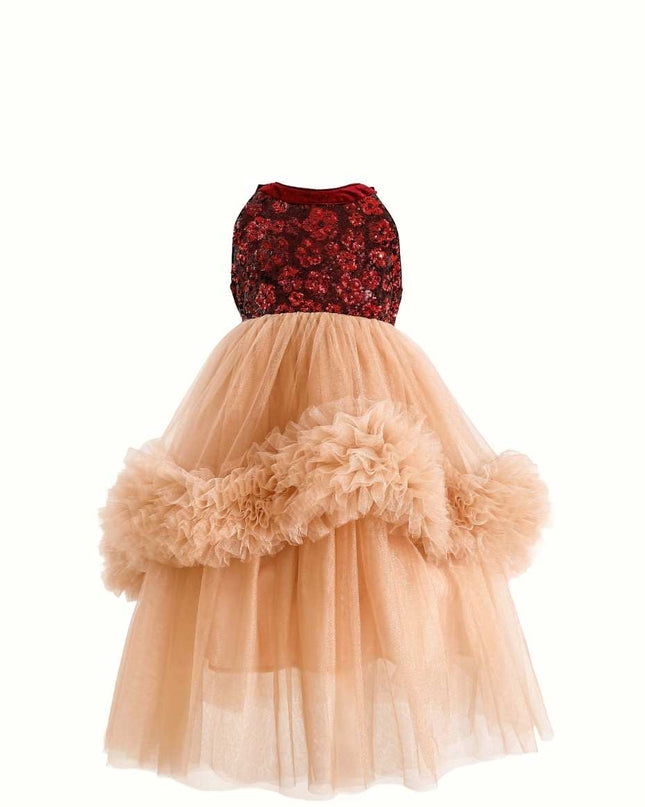 kids atelier tulleen Peach Tulle Pom-Pom Dress
