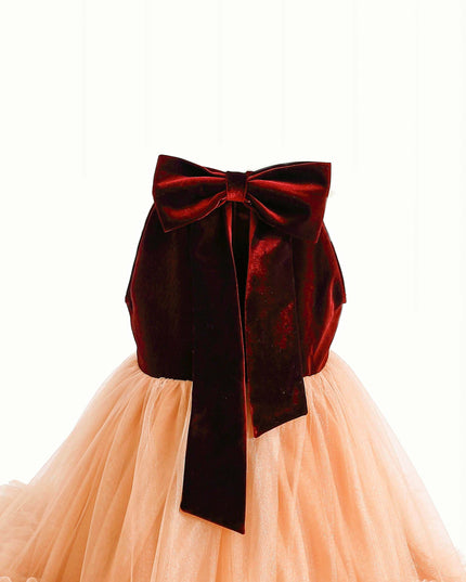 kids atelier tulleen Peach Tulle Pom-Pom Dress