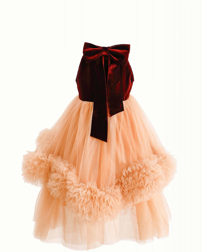 kids atelier tulleen Peach Tulle Pom-Pom Dress