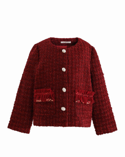 kids atelier tulleen Red Tweed Button-Up Jacket