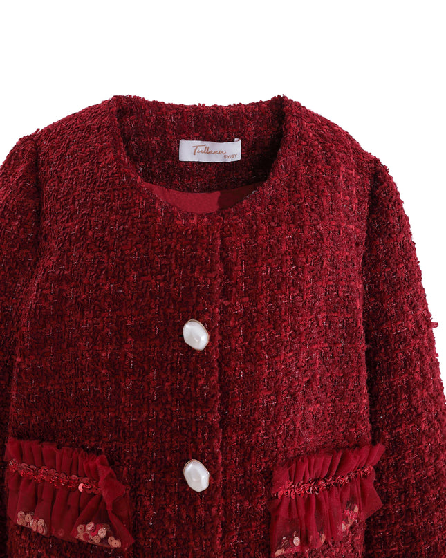 kids atelier tulleen Red Tweed Button-Up Jacket