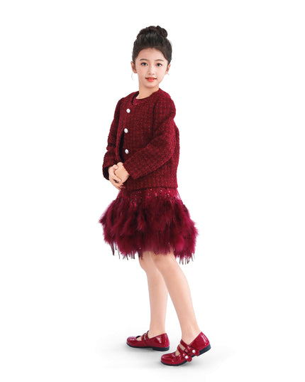 kids atelier tulleen Red Tweed Button-Up Jacket