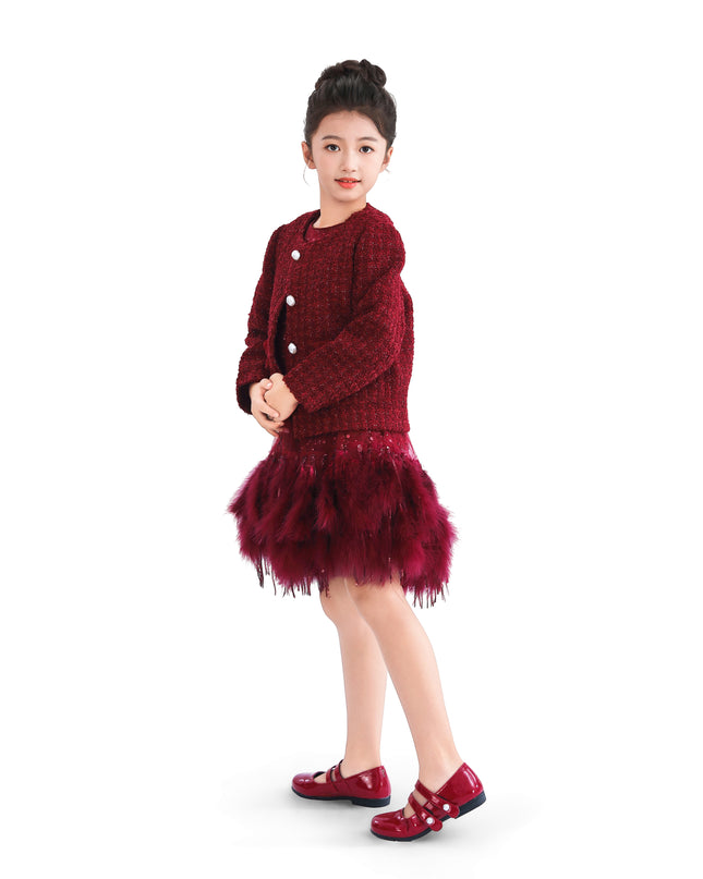 kids atelier tulleen Red Tweed Button-Up Jacket