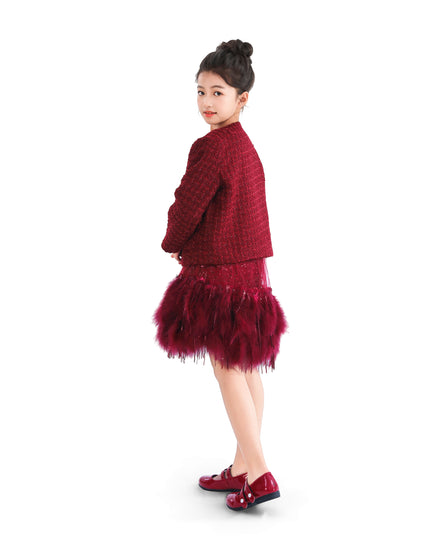 kids atelier tulleen Red Tweed Button-Up Jacket