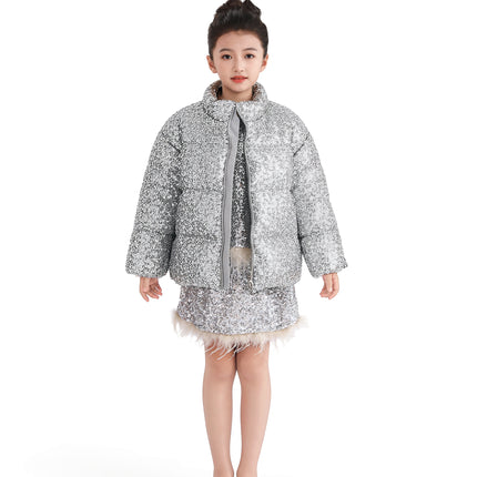 kids atelier tulleen Gray Glitter Puffer Jacket