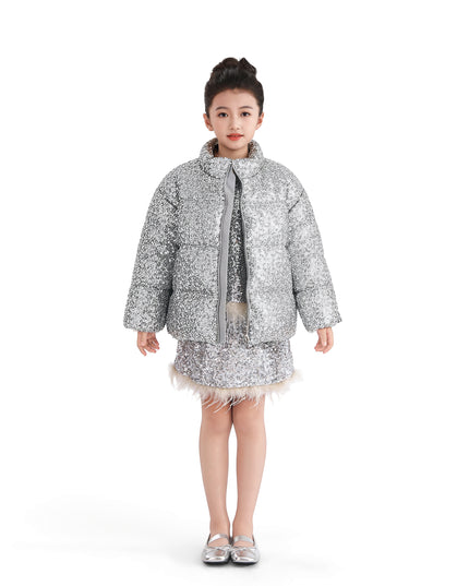 kids atelier tulleen Gray Glitter Puffer Jacket