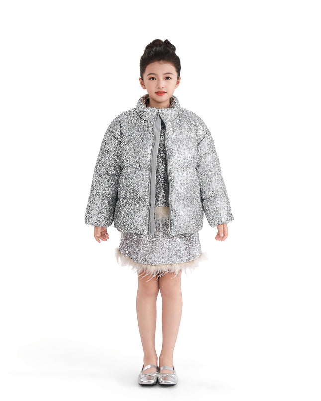 kids atelier tulleen Gray Glitter Puffer Jacket