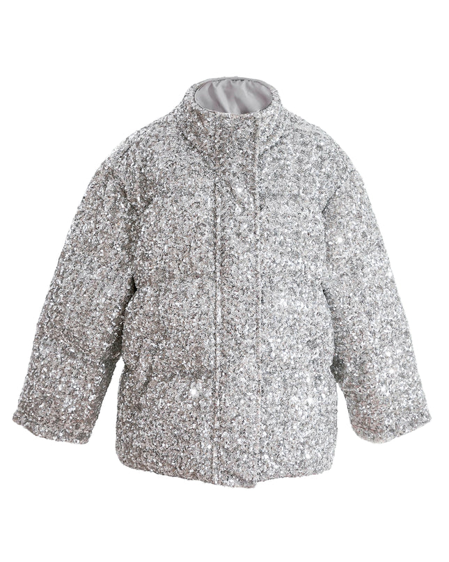 kids atelier tulleen Gray Glitter Puffer Jacket