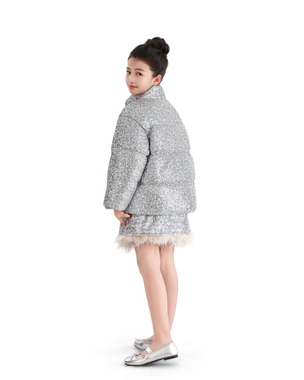 kids atelier tulleen Gray Glitter Puffer Jacket