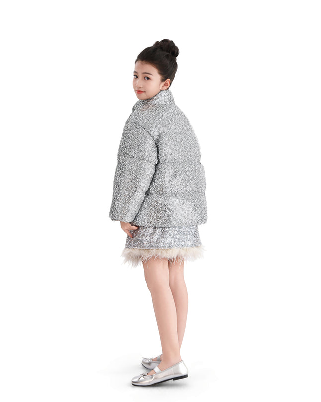 kids atelier tulleen Gray Glitter Puffer Jacket