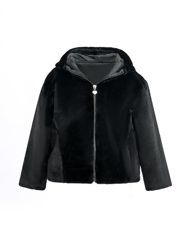 kids atelier tulleen Black Plush Hooded Jacket