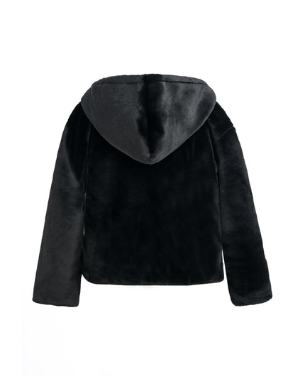 kids atelier tulleen Black Plush Hooded Jacket