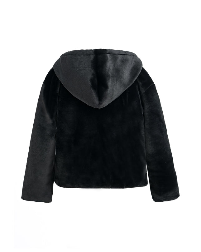 kids atelier tulleen Black Plush Hooded Jacket
