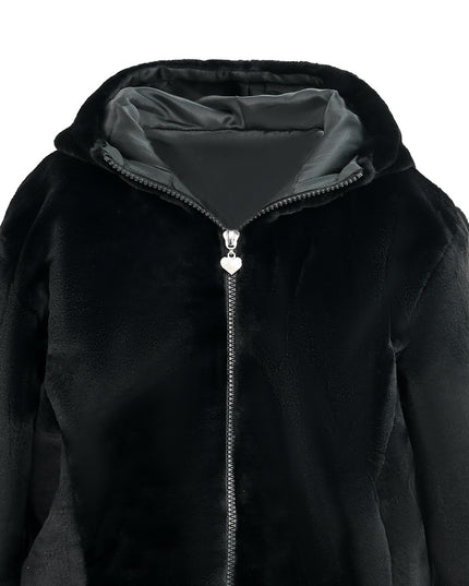 kids atelier tulleen Black Plush Hooded Jacket