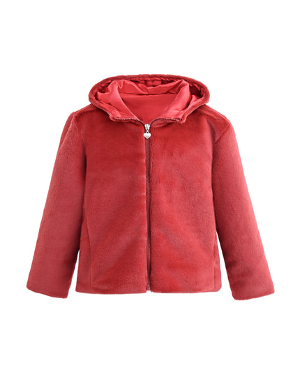 kids atelier tulleen Red Plush Hooded Jacket