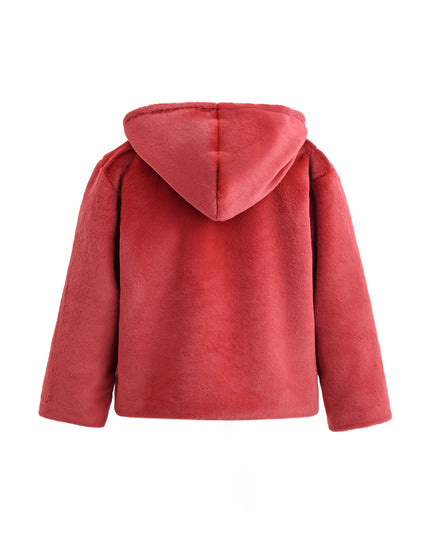 kids atelier tulleen Red Plush Hooded Jacket