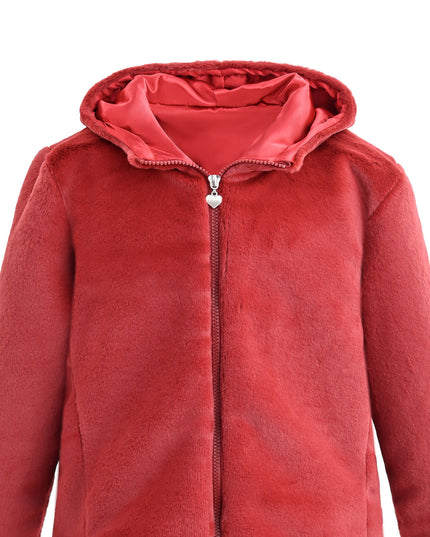 kids atelier tulleen Red Plush Hooded Jacket