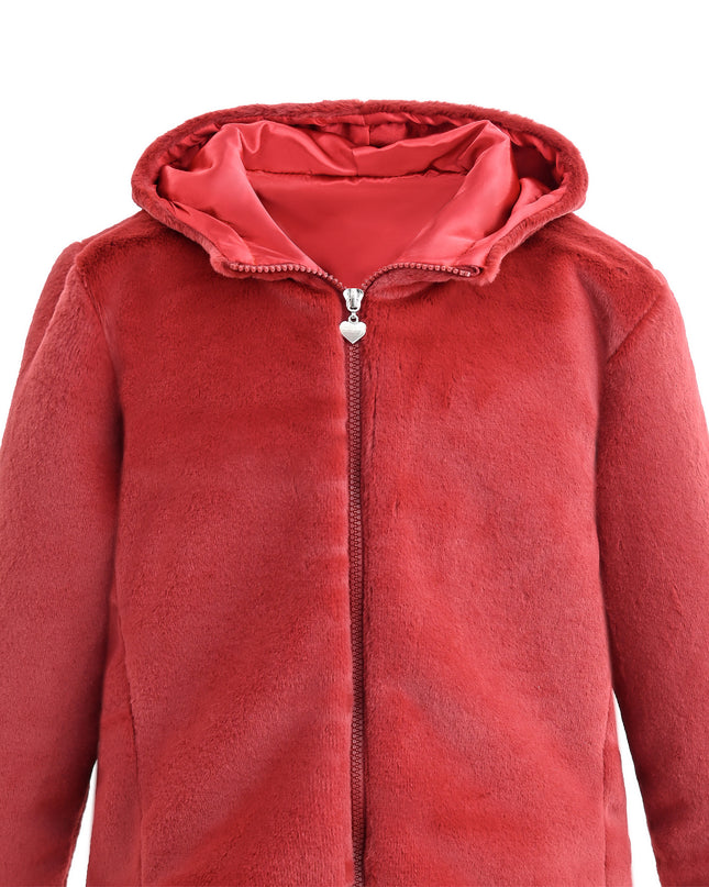 kids atelier tulleen Red Plush Hooded Jacket