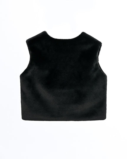 kids atelier tulleen Black Plush Fur Vest