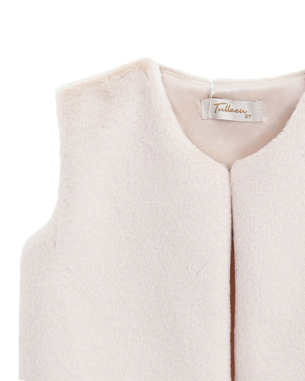kids atelier tulleen Ivory Plush Fur Vest