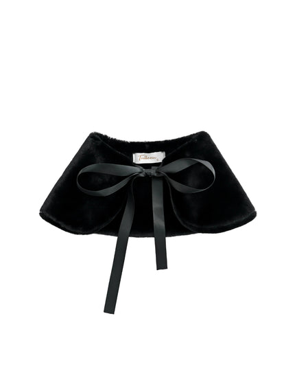 kids atelier tulleen Black Ribbon-Tie Faux Fur Collar